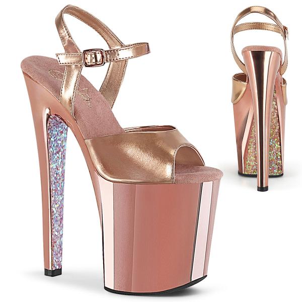 XTREME-809TTG Pleaser High-Heels Plateausandaletten rosegold metallic chrom glitter