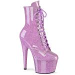 ADORE-1020GP Pleaser vegan ladies high heels ankle boot lilac glitter patent