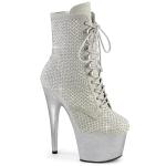 ADORE-1020RM Pleaser high heels platform ankle boot AB rhinestones silver suede matte