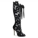 AMUSE-2020 Fabulicious Peep-Toe High-Heels Stiefel schwarz florale Samtausschnitte
