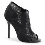 AMUSE-56 Pleaser High-Heels Bootie Stiefeletten zehenoffen schwarz Spitzengewebe