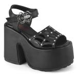 CAMEL-17 DemoniaCult vegan platform ankle strap sandal spider buckle strap studs black matte