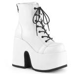 CAMEL-203 Demonia High-Heels Schnürstiefeletten weiß Lederoptik Reißverschluss