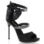 CHIC-48 Fabulicious Damen High Heels Sandaletten schwarz Satin Matt Strass Schleife