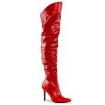 CLASSIQUE-3011 Pleaser Damen High-Heels Overkneestiefel rot Lederoptik gerafft