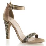 CLEARLY-436 Fabulicious Damen High Heels Plateausandaletten Strass bronze Satin