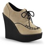CREEPER-302 DemoniaCult wedge platform lace-up front shoe cream black vegan suede