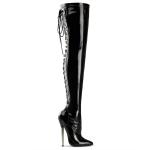 DAGGER-3063 Devious High Heels Overkneestiefel schwarz Lack D-Ring-Schnürung