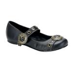 DAISY-09 DemoniaCult Damen Ballerinas Gothic Punk Zahnrad Detail Schnalle schwarz Lederlook
