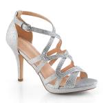 DAPHNE-42 Fabulicious ladies high heels ankle strap sandale rhinestone silver shimmering fabric
