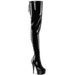 DELIGHT-4063 Pleaser Damen Crotch Plateauoverkneestiefel schwarz Stretch Lack