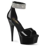 DELIGHT-625 Pleaser peep toe ankle cuff platform sandal black patent matte rhinestones