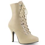 EVE-106 Pleaser Pink Label High-Heels Stiefeletten D-Ring Schnürung creme matt