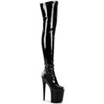 FLAMINGO-3000 Pleaser High-Heels Plateau Overkneestiefel schwarz Stretchlack