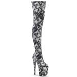 FLAMINGO-3000DP Pleaser Damen Overknee Plateaustiefel weiss schwarz Stretch Textil