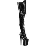 FLAMINGO-3020GP Pleaser Damen High Heels Plateauoverkneestiefel schwarz Glitter Lack