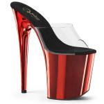 FLAMINGO-801 Pleaser Stiletto High-Heels Plateaupantoletten klar rot Chrom