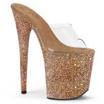FLAMINGO-801LG Pleaser High-Heels Plateau Pantoletten klar roségold Multiglitter