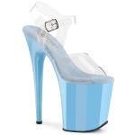 FLAMINGO-808 elegante Pleaser Damen High-Heels Plateausandaletten klar babyblau