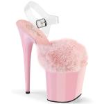 FLAMINGO-808FUR Damen Plateau Riemchen Sandaletten klar babypink mit Kunstfell