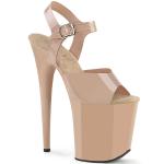 FLAMINGO-808N Pleaser High-Heels Sandaletten creme elastische Riemchen