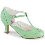 FLAPPER-26 elegante Pin Up Couture Lochmuster T-Riemchen Pumps mint Lederoptik