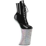 FORBIDDEN-1020BEJ Pleaser platform high heels ankle boot black patent silver AB rhinestones