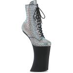 FORBIDDEN-1020RS Pleaser platform high heels ankle boot silver AB rhinestones black matte
