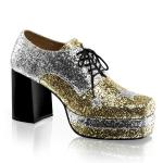 GLAMROCK-02 Unisex Kostüm Disco Rock Plateauschuhe gold/silber Glitter