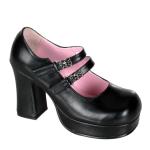 GOTHIKA-09 DemoniaCult Damen Riemchen Plateau Pumps schwarz Lederoptik Totenkopf