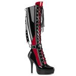 INDULGE-2028 Devious knee high heels boot ankle cuff contrast upper black red patent