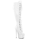 JUBILANT-3012 Pleaser Damen Stretch High Heels Plateauoverkneestiefel weiß Lack