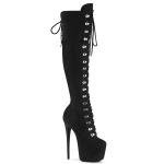 JUBILANT-3012FS Pleaser High Heels Schnür Plateauoverkneestiefel schwarz Velours