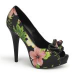 LOLITA-11 Pin Up Couture Damen High Heels Peep Toe Plateaupumps schwarz Blumen Muster