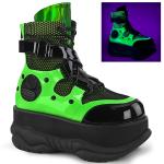 NEPTUNE-126 DemoniaCult platform lace-up Strap ankle boot black green patent