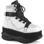 NEPTUNE-181DemoniaCult lace-up front ankle plateau boot white matte multi