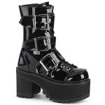 RANGER-308 DemoniaCult vegan platform ankle boot buckle straps black patent