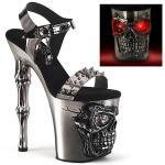 RAPTURE-812-LT Pleaser high heels ankle strap platform sandal skull LED satin pewter chrome
