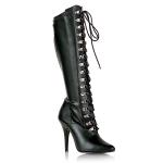 SEDUCE-2024 kniehohe Pleaser High-Heels D-Ring Schnürstiefel schwarz Lederoptik