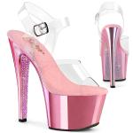 SKY-308CHRS Pleaser vegan high heels ankle strap sandal baby pink AB rhinestones clear