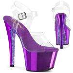 SKY-308CHRS Pleaser vegan high heels ankle strap sandal purple AB rhinestones clear