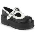 SLACKER-23 Demonia Damen Plateaupumps Muschelsaum Herzöse schwarz weiß Lederoptik