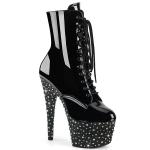 STARDANCE-1020 Pleaser Damen Plateaustiefeletten schwarz Lack Multi silber Strass