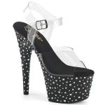STARDANCE-708 Pleaser runder Absatz klar schwarz Plateausandaletten Multi Strass