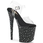STARDANCE-808 Pleaser High Heels Plateausandaletten klar schwarz Multi Strass
