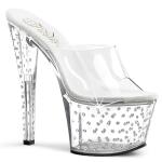 STARDUST-701 Pleaser High-Heels Plateaupantoletten transparent mit Strass besetzt