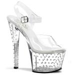STARDUST-708 Pleaser High-Heels Plateausandaletten transparent mit Strass besetzt
