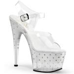STARDUST-708T Pleaser High-Heels Plateausandaletten Tönung klar silber mit Strass