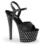 STARDUST-709 Pleaser High-Heels Plateausandaletten schwarz Lederoptik mit Strass