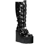 SWING-815 DemoniaCult Gothic Punk Gogo Keilplateaustiefel schwarz Lack 16 Schnallen
